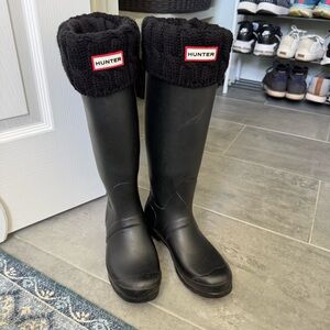 Hunter Black Rain Boots with Knit Cuff